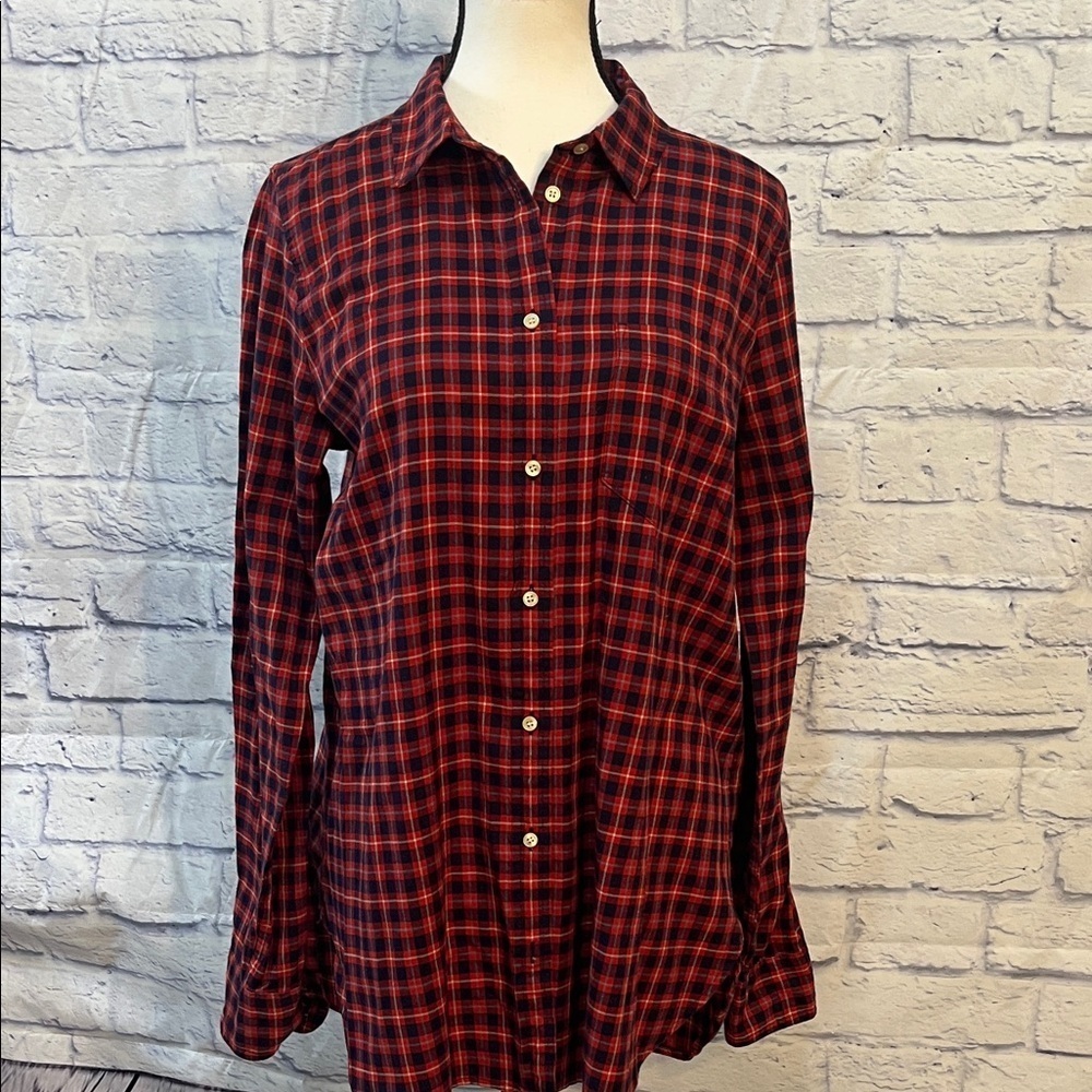 J Crew Plaid Button Down Blouse Shirt Top Size 12T TALL 100% Cotton